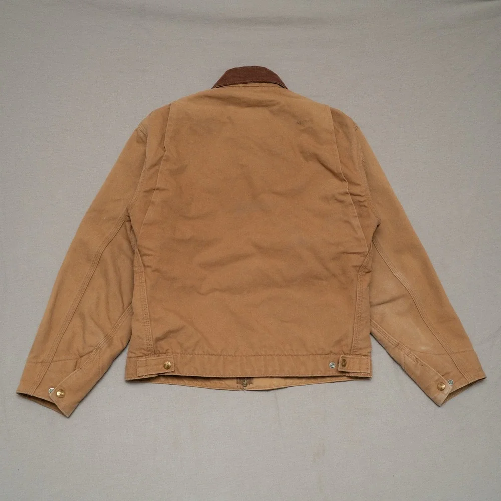 Vtg Carhartt Brown Detroit Blanket Lined Jacket J97 Size Small Corduroy Collar